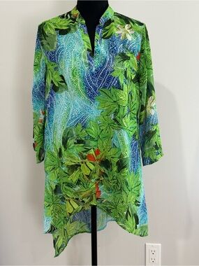 Cha Cha Vente M Tropical Print High Low Tunic 114